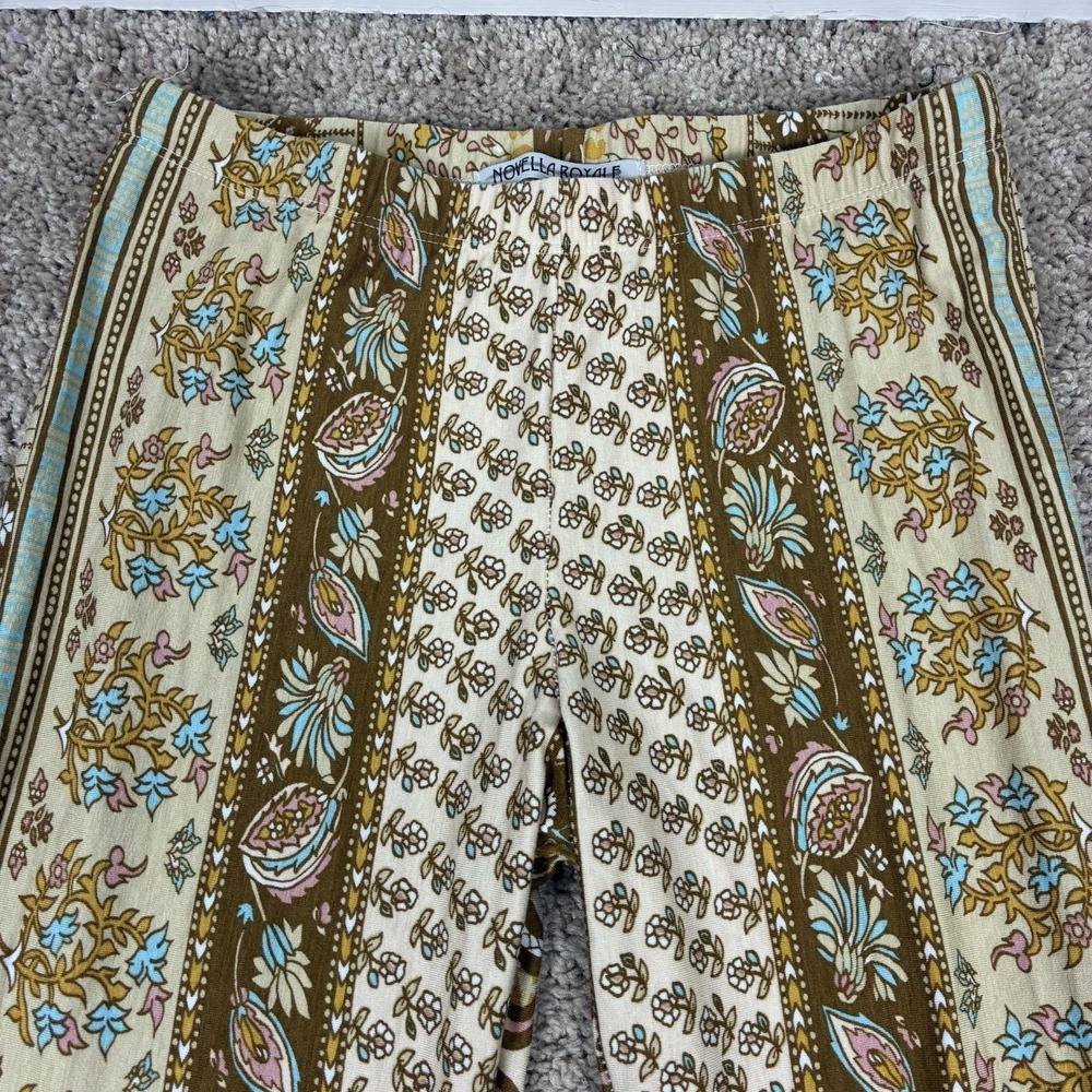 Novella Royale Boho Floral Janis Bell Bottom Flare Pants Hippie Festival S Tan - Picture 2 of 4